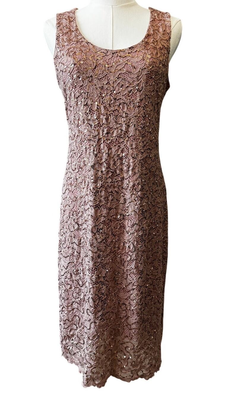MARINA Nordstrom Women's Dusty Pink Floral Lace Sequin Midi Dress Size 4